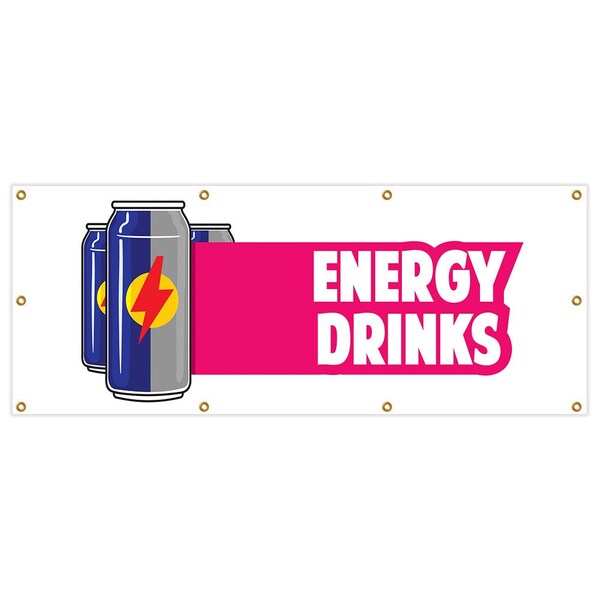 Energy Drinks Banner Heavy Duty 13 Oz Vinyl with Grommets Single Sided